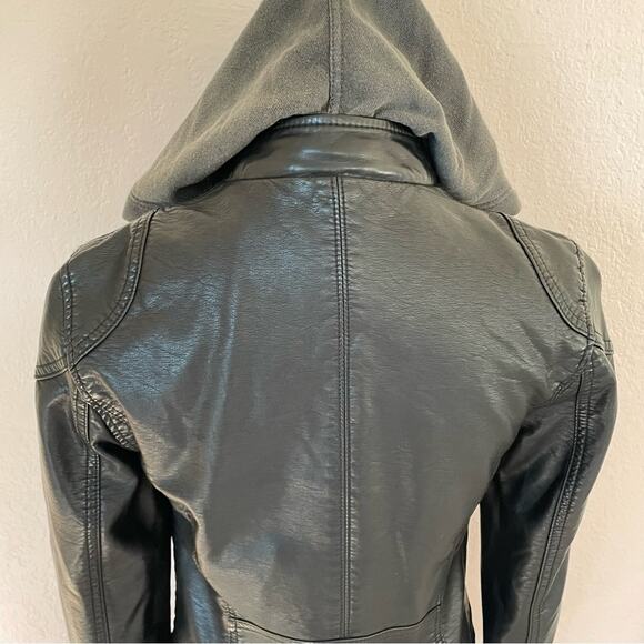We The Free Dawn Black Vegan Leather Moto Jacket Double Breasted with Hood XS - Picture 15 of 16